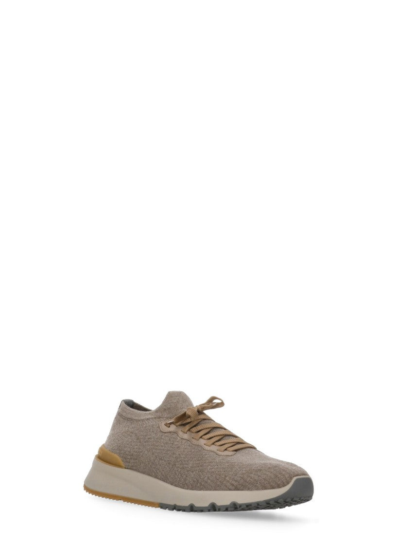 Brunello Cucinelli Wool Knitted Sneakers With Leather Accents