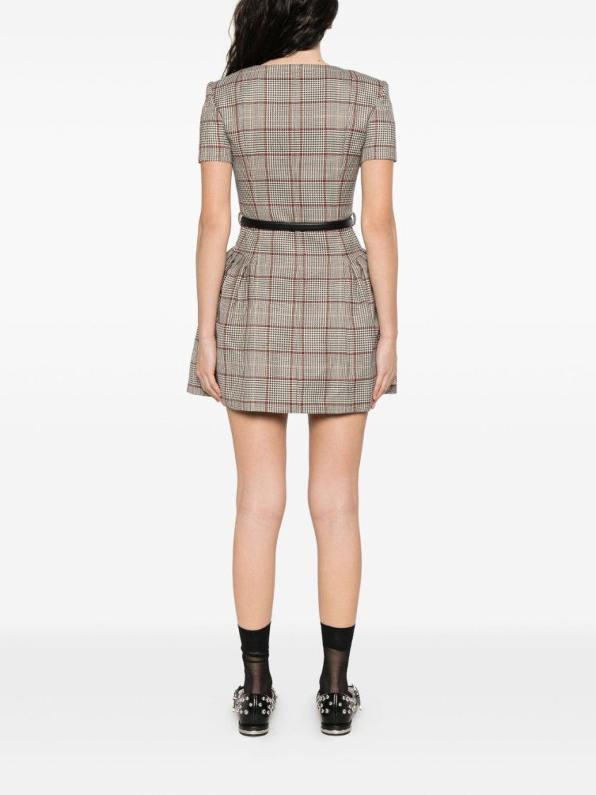 Self-Portrait Brown Check Short Sleeve Mini Dress