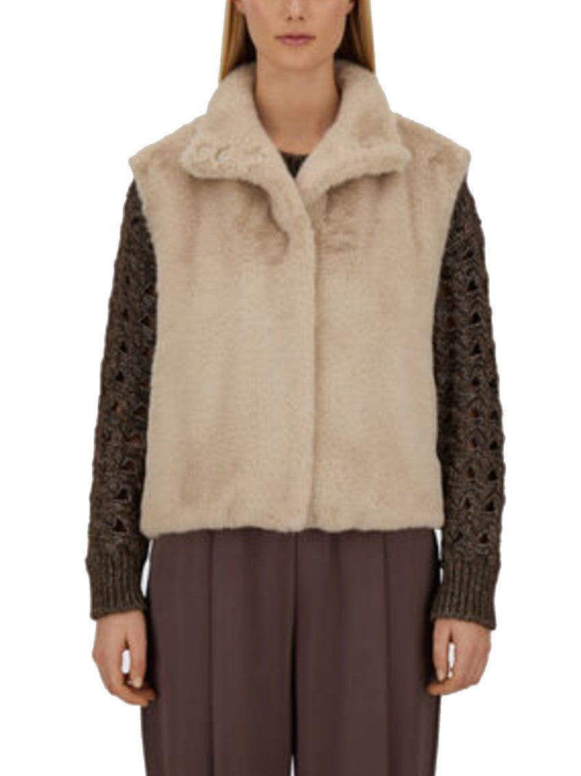 Herno Faux Fur Vest With High Collar And Concealed Closure