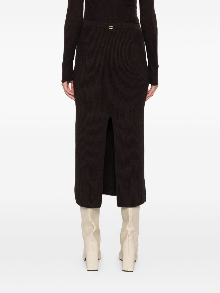 Twin-Set Ribbed Knit Midi Skirt With Subtle Back Slit