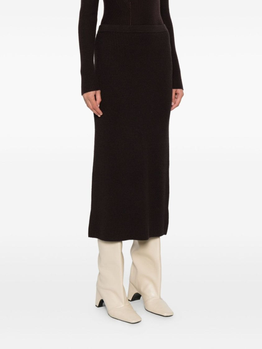 Twin-Set Ribbed Knit Midi Skirt With Subtle Back Slit