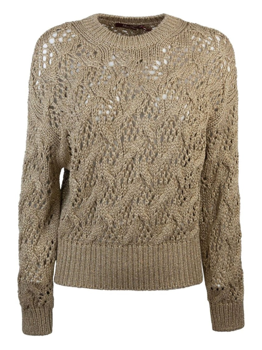 Max Mara Gold-Toned Open Knit Sweater With Geometric Pattern