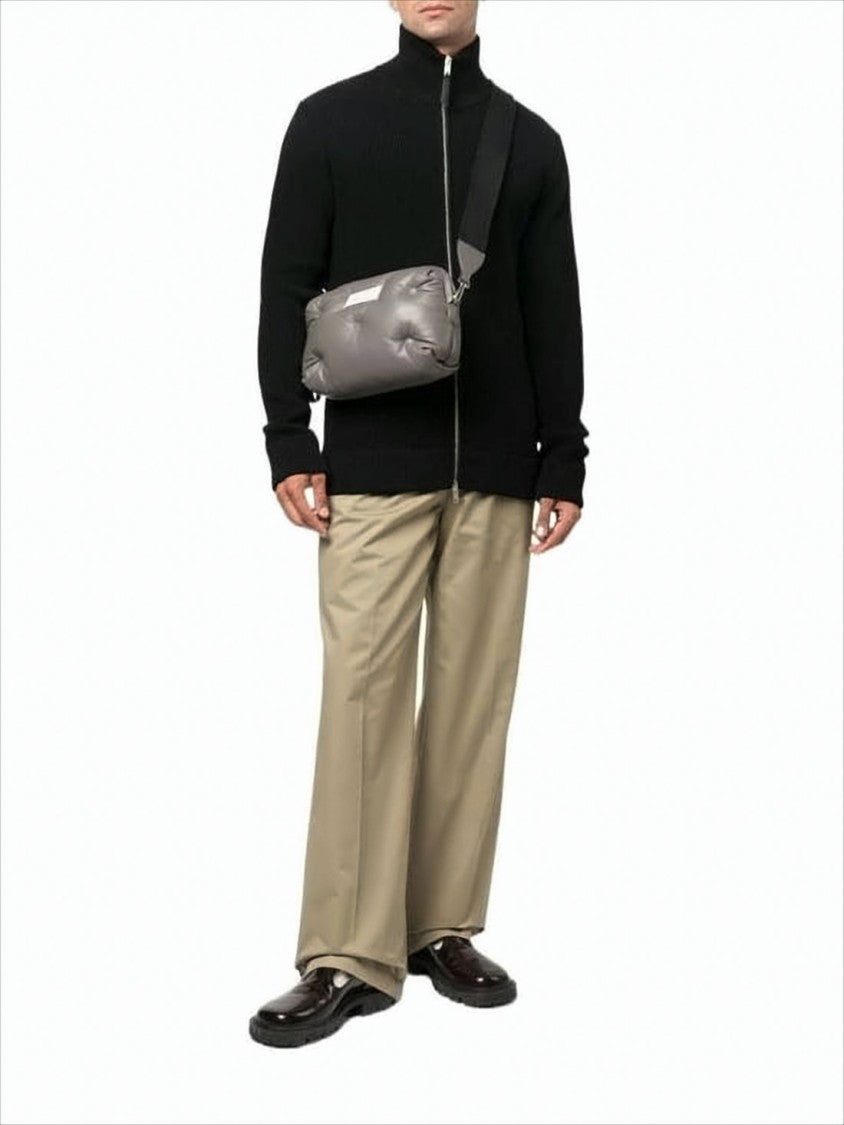 Maison Margiela Ribbed Knit Cardigan With High Collar And Silver Zipper Closure