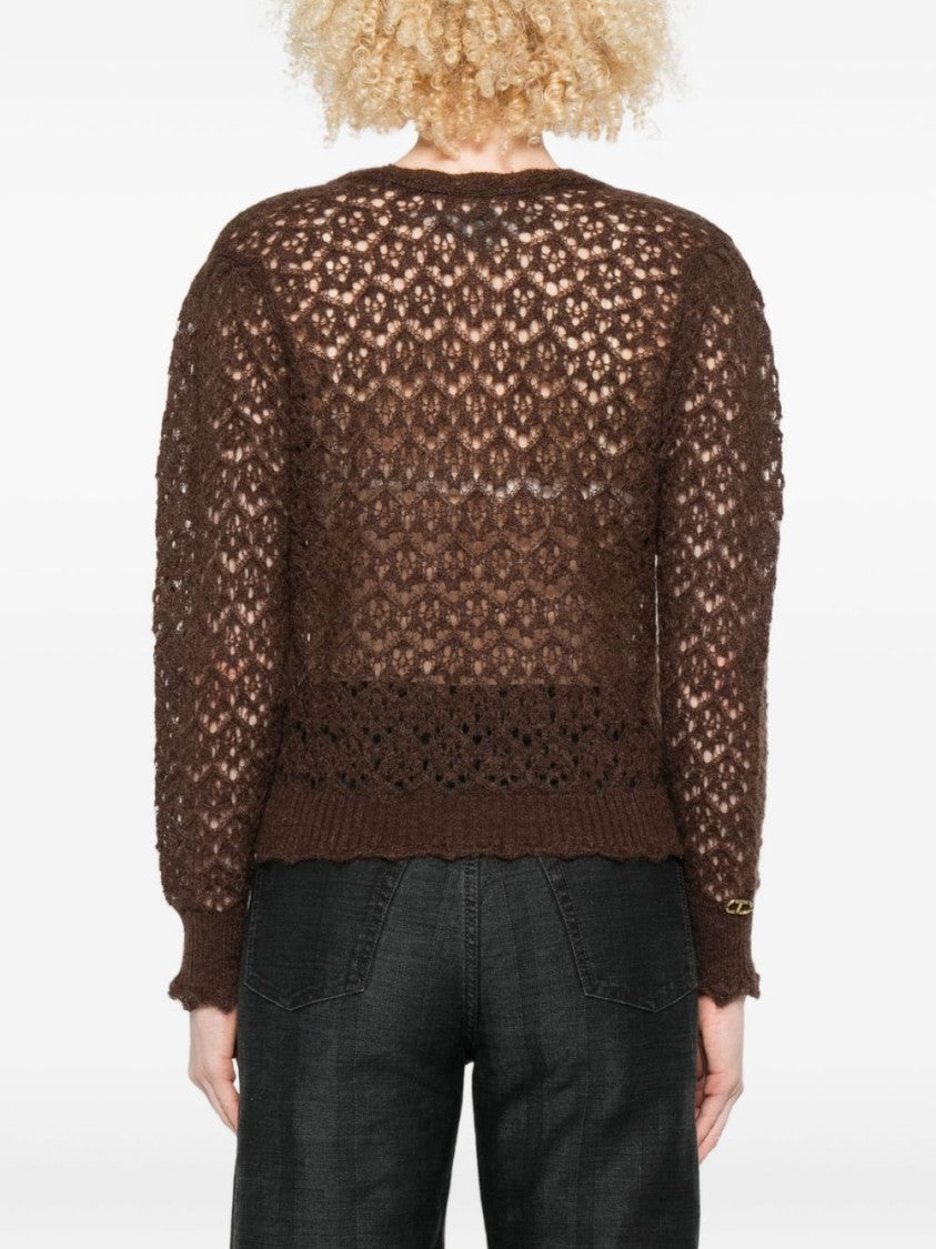 Twin-Set Wrap-Style Open-Knit Sweater With Scalloped Edges