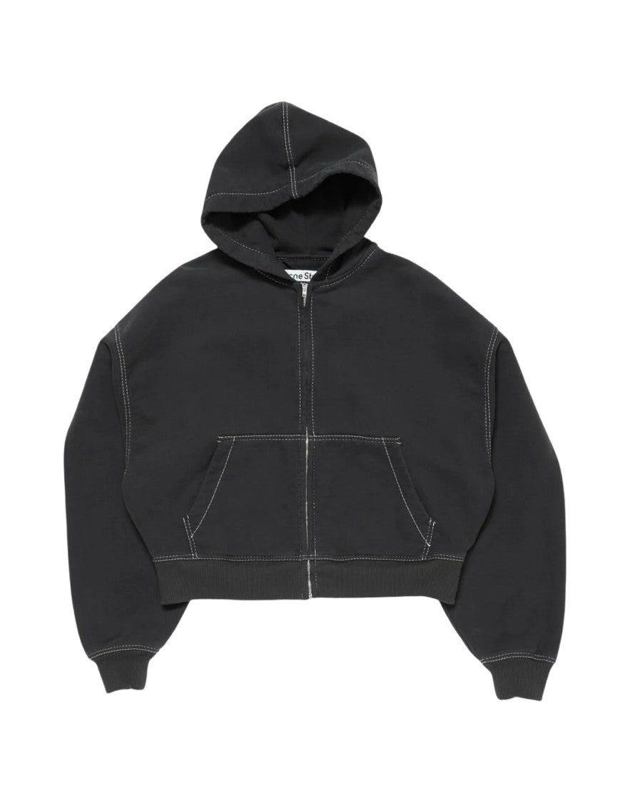 Acne Studios Washed Black Zip-Up Stitched Sweatshirt