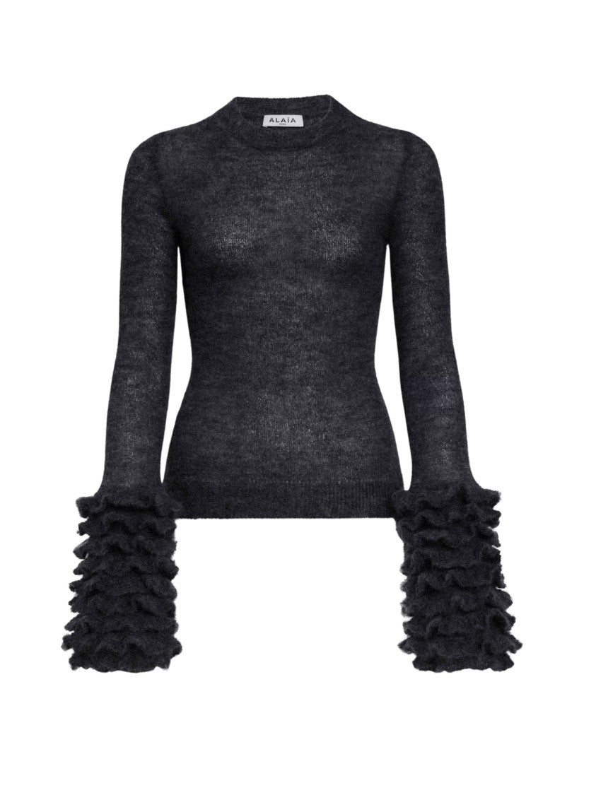 Alaïa Ruffled Cuff Mohair Jumper With Ribbed Hem