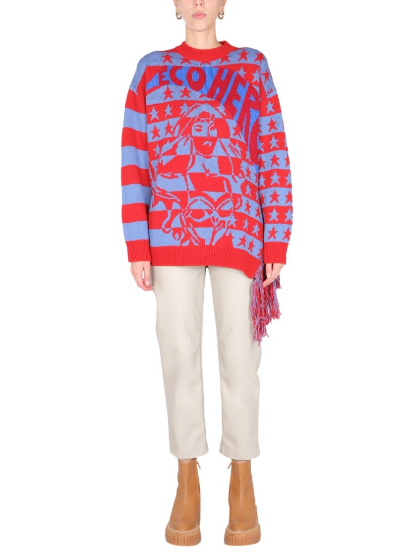 Stella Mccartney Fringed Oversized Crew Neck Sweater