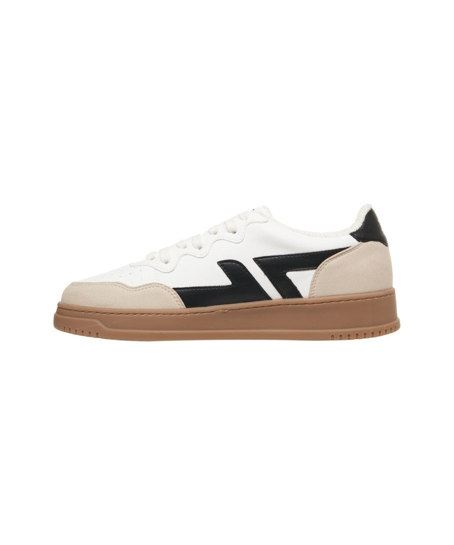 Zeta Beige-Overlaid Corn Leather Sneakers With Contrasting Heel