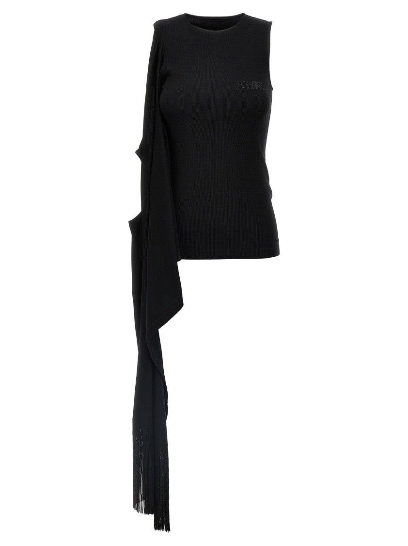 Mm6 By Maison Margiela Ribbed Cotton Jersey Draped Top