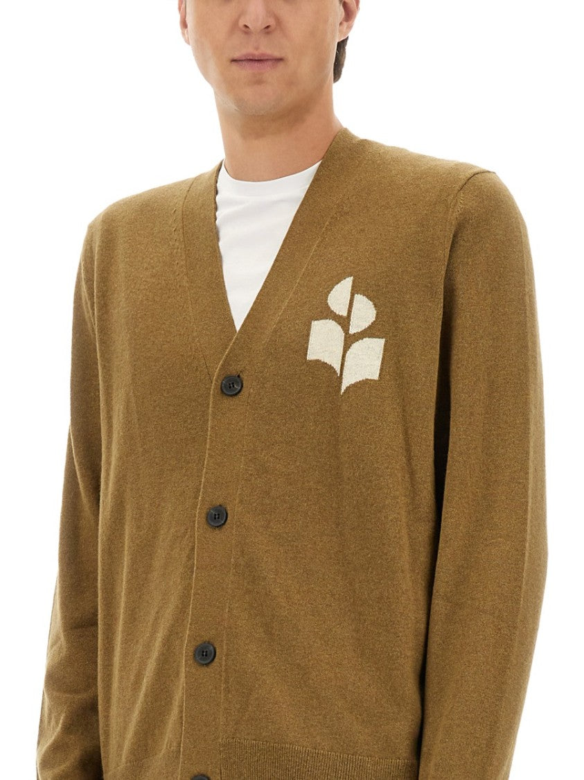 Isabel Marant V-Neck Brown Cardigan With Logo Embroidery