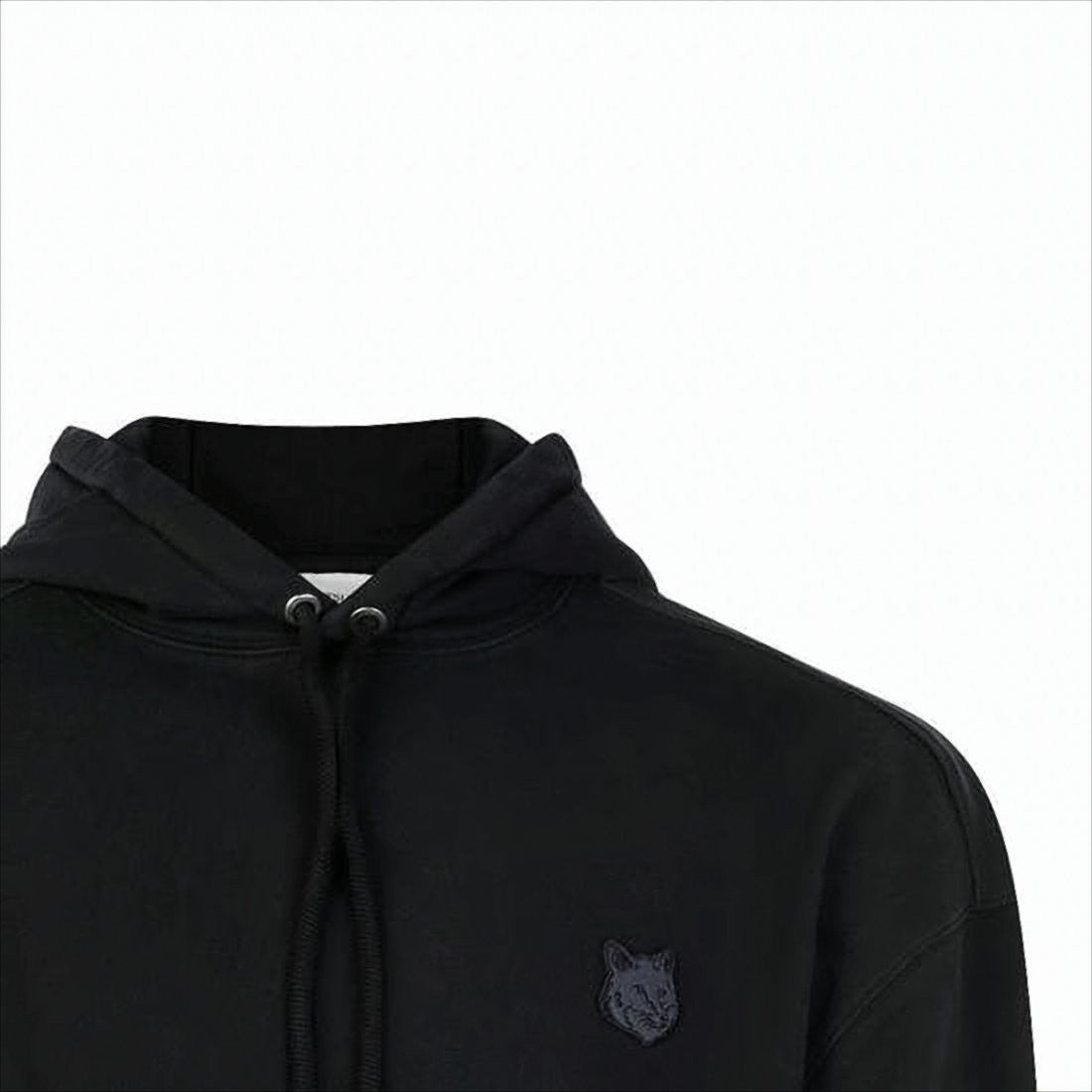 Maison Kitsuné Minimalist Black Hoodie With Embroidered Fox Logo