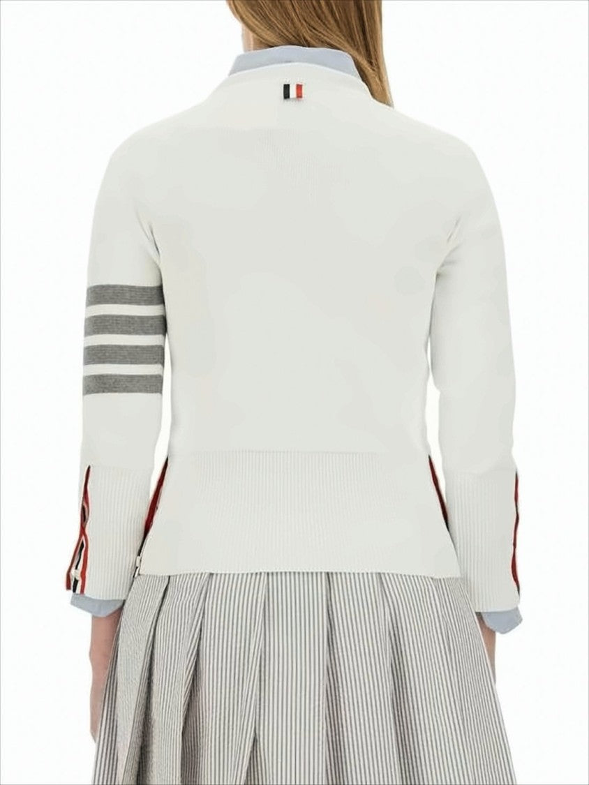 Thom Browne Fitted Knit Top With High Neckline And Striped Sleeve