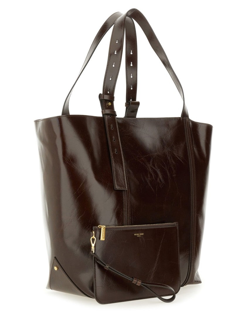 Golden Goose Dpp Large Dark Brown Leather Tote Bag With Adjustable Straps