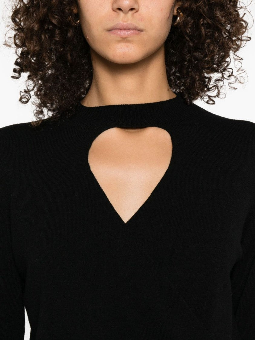 Twin-Set Keyhole Neckline Black Sweater With Ribbed Cuffs