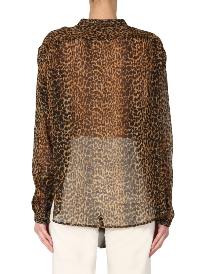 Saint Laurent Sheer Long-Sleeved Shirt With Korean Collar