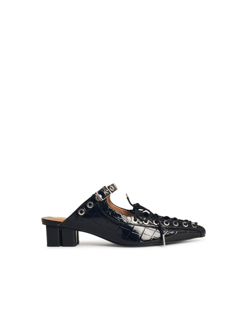 Ganni Mules With Laces In Black 'Oleatex'