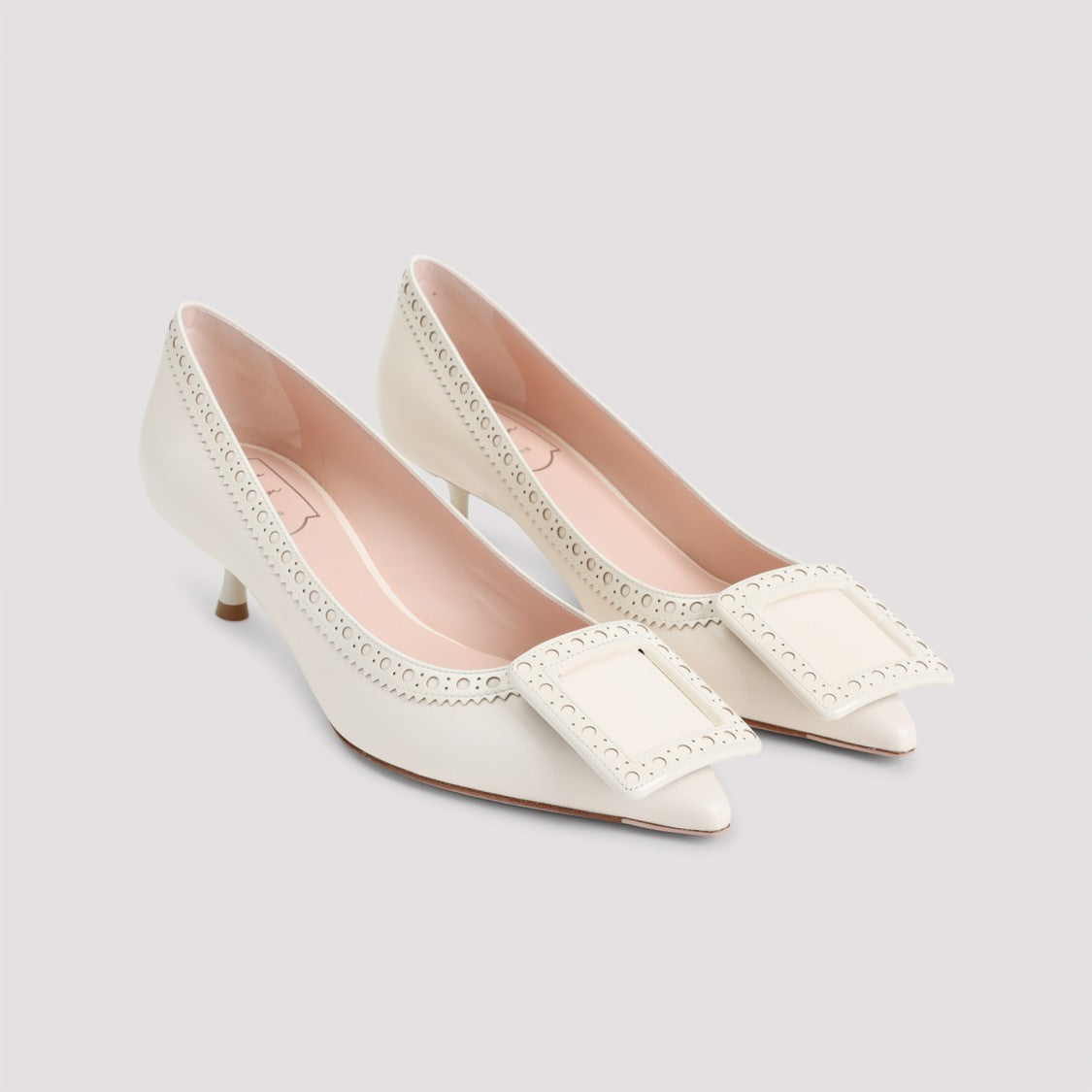 Roger Vivier Cire White Lamb Leather Viv In The City Perforated 45 Decollete Pumps