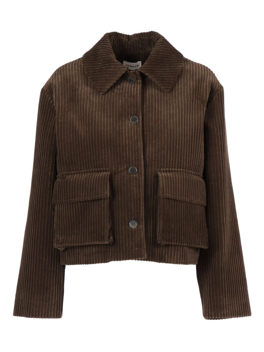P.A.R.O.S.H. Cropped Brown Corduroy Jacket
