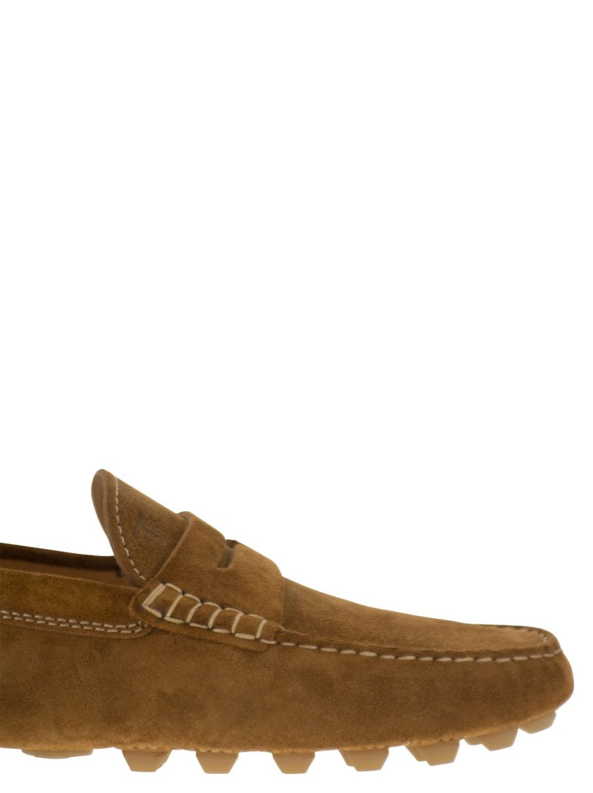 Tod's Contemporary Suede Gommino Moccasin With Embossed Monogram