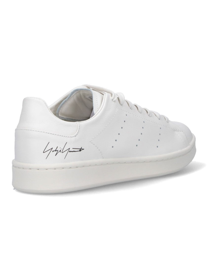 Y-3 White Leather Sneakers With Rounded Toe And Lace-Up Closure