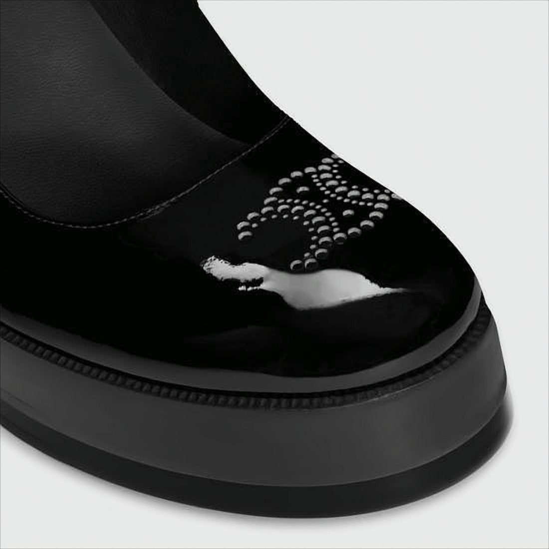 Celine Glossy Black Patent Leather Pumps With Block Heel