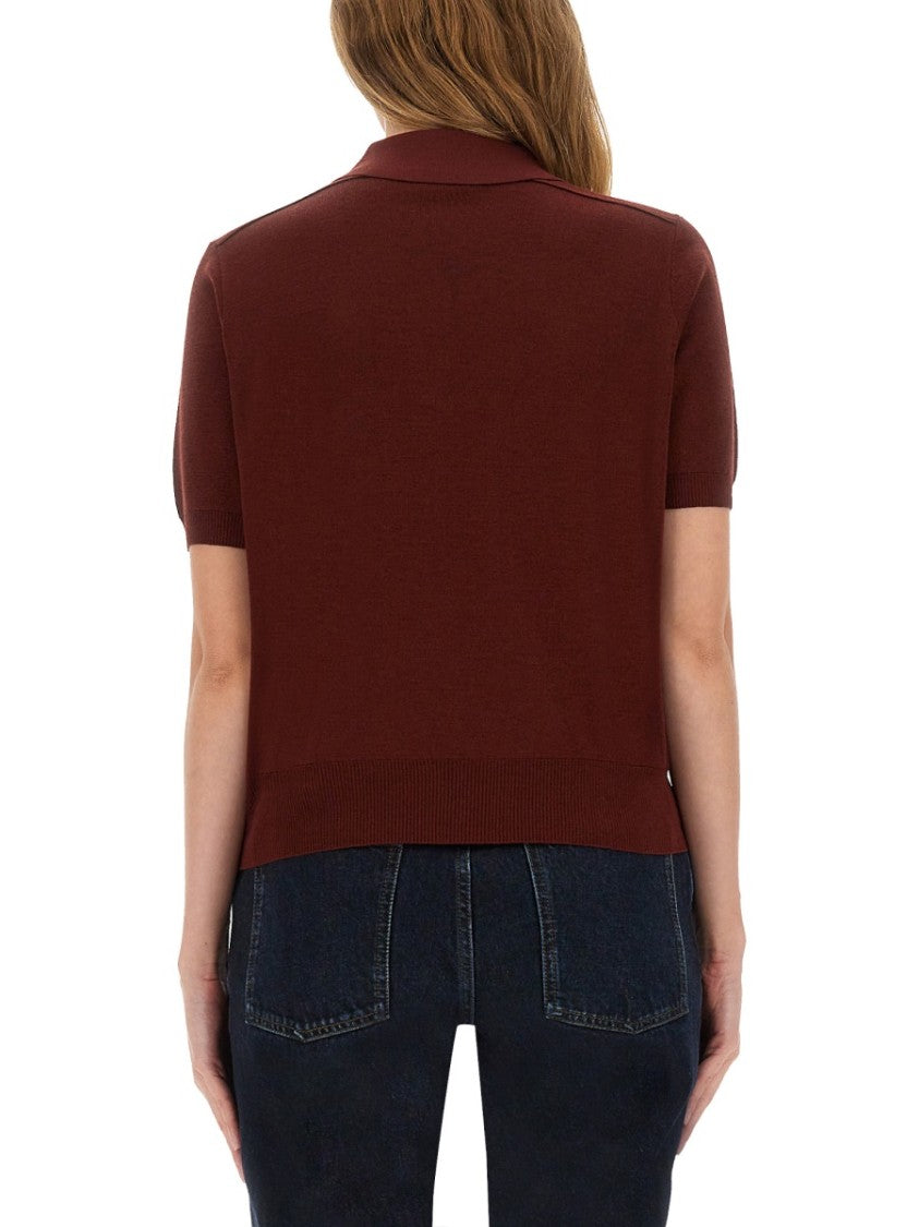 Burberry Brown Wool Polo With Classic Design