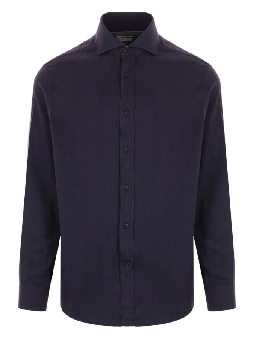 Brunello Cucinelli Herringbone Texture Long-Sleeve Shirt With Classic Collar