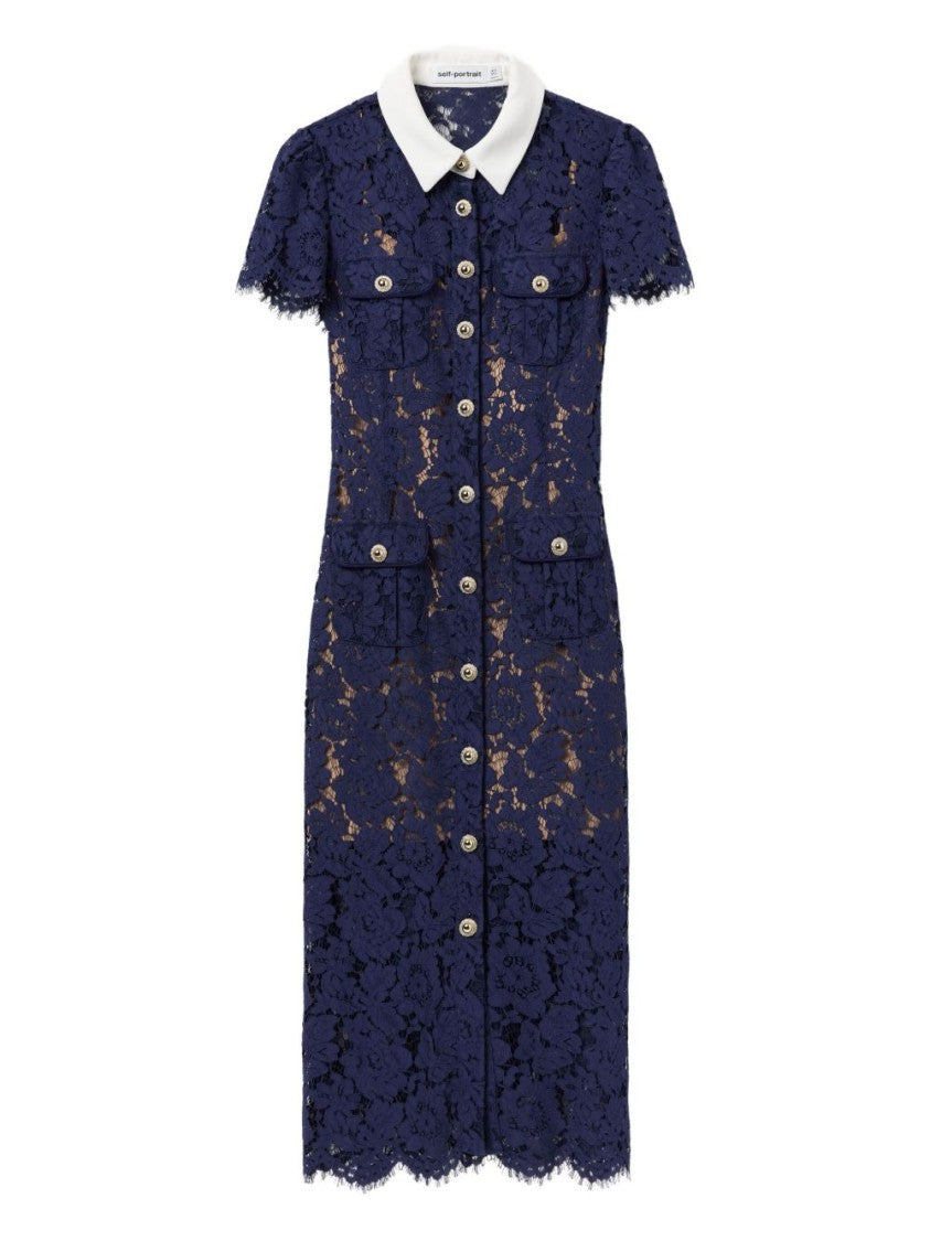 Self-Portrait Navy Blue Lace Midi Dress
