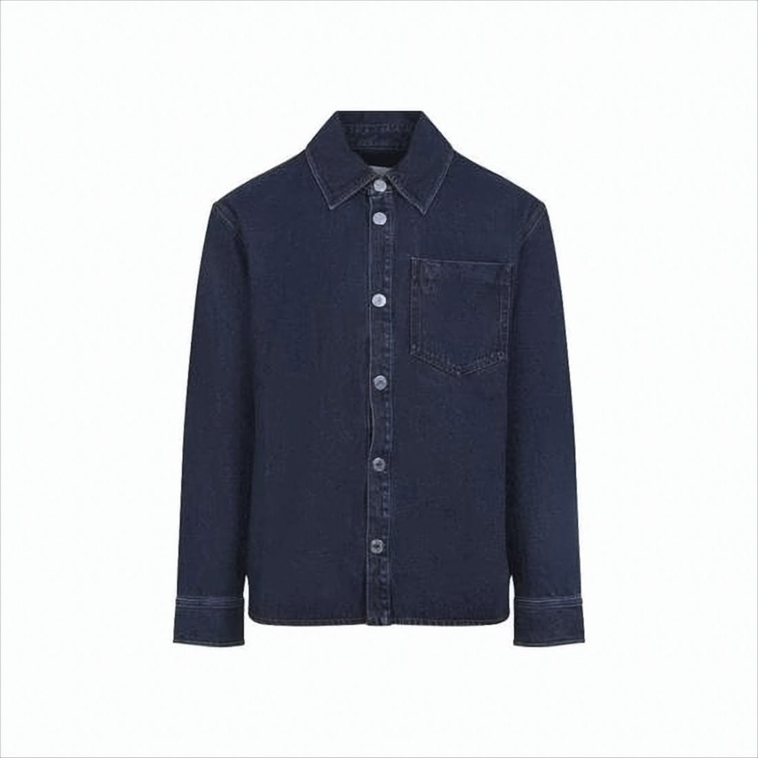 Ami Button-Down Denim Shirt With Chest Pocket And Embroidery