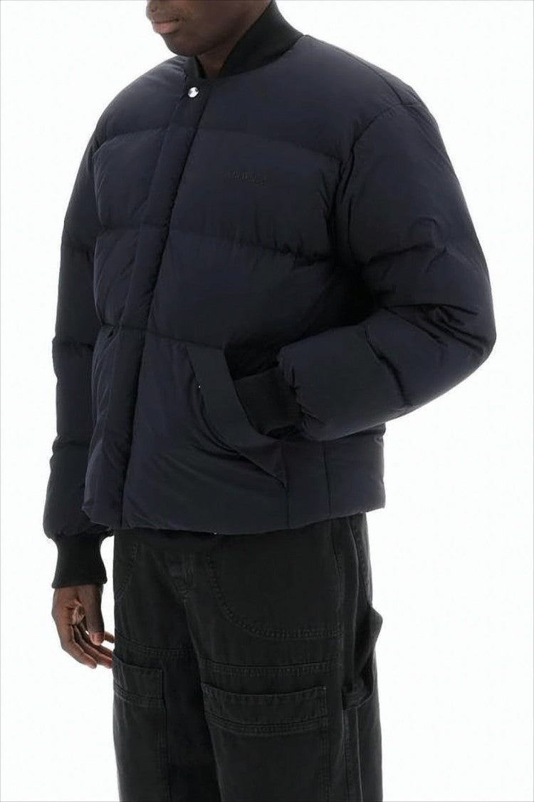 Off-White Cropped Black Puffer Jacket With Boxy Silhouette And Matte Finish