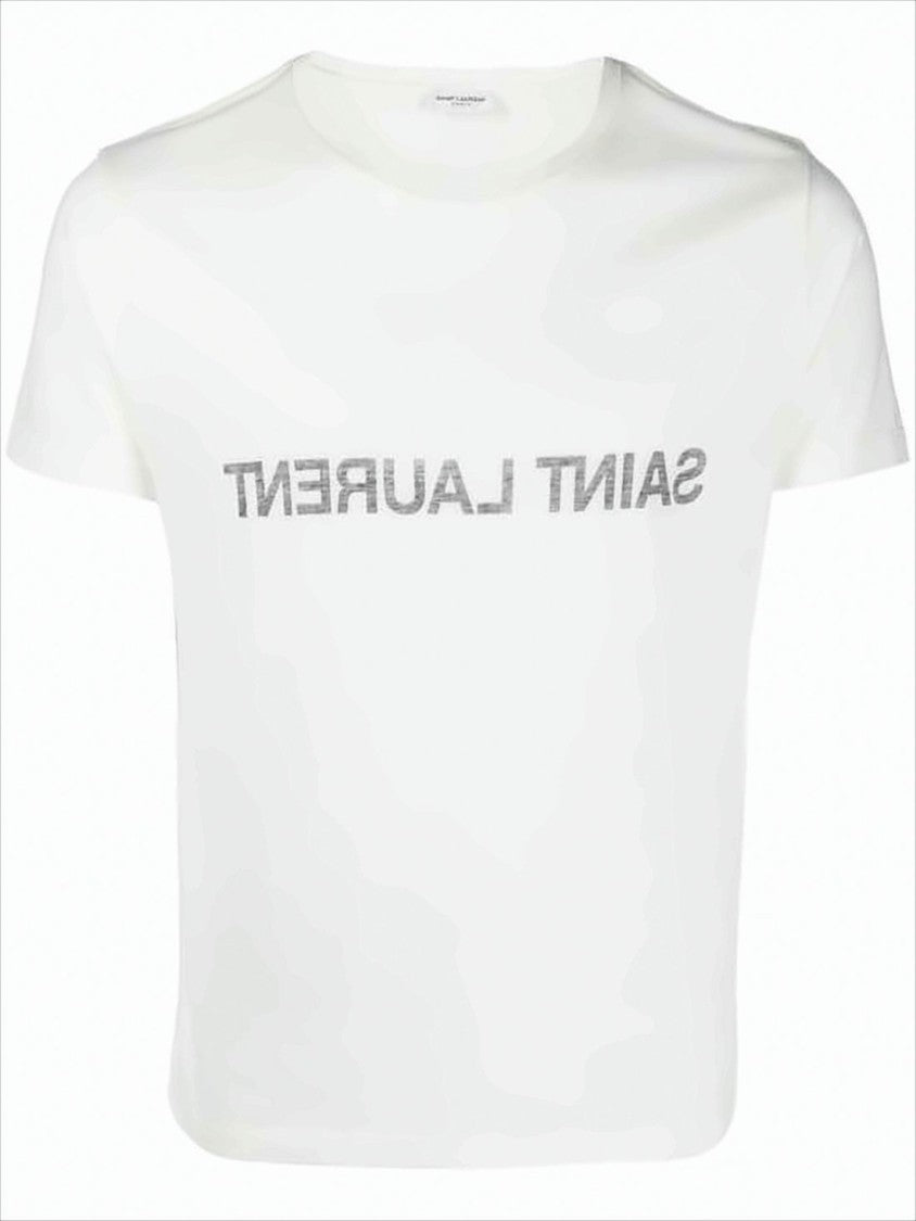 Saint Laurent Minimalist Crew Neck T-Shirt With Bold Text Print