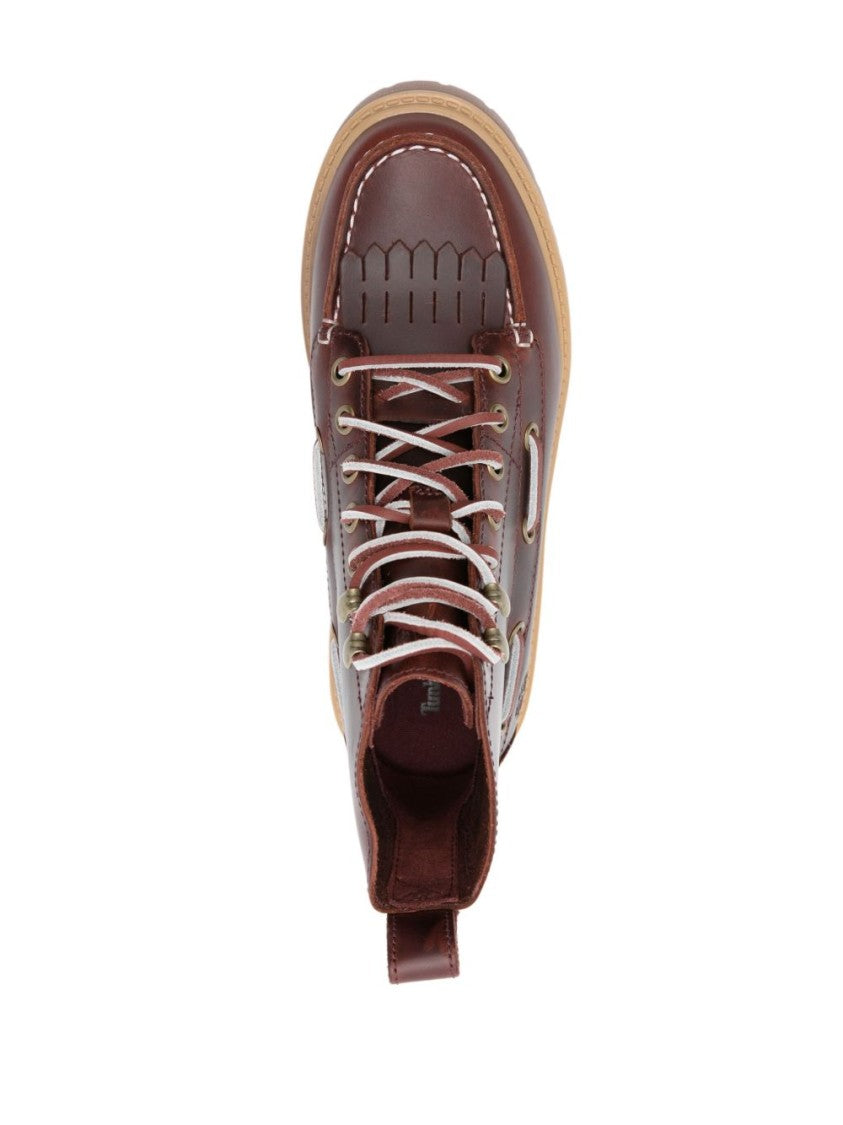 Timberland Bordeaux Leather Ankle Boots With Moccasin Stitching