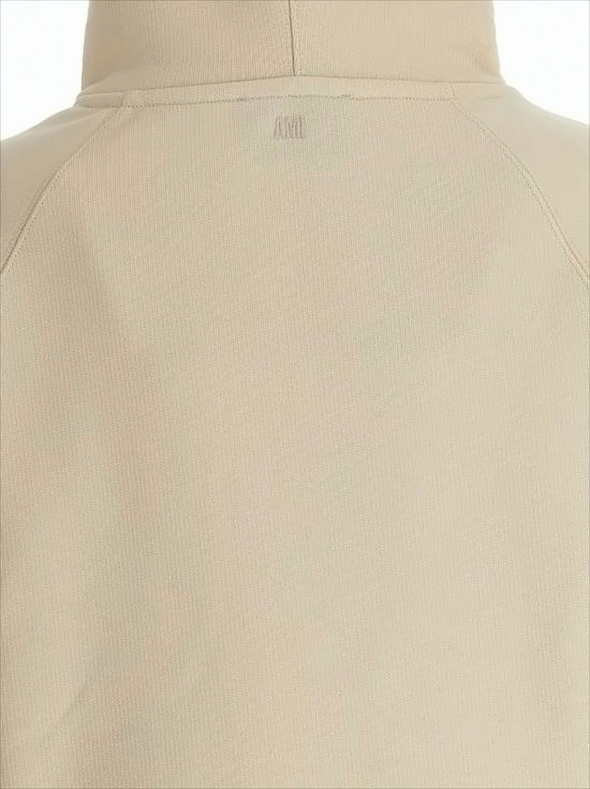 Ami Cropped Hoodie With Textured Lettering In Soft Beige