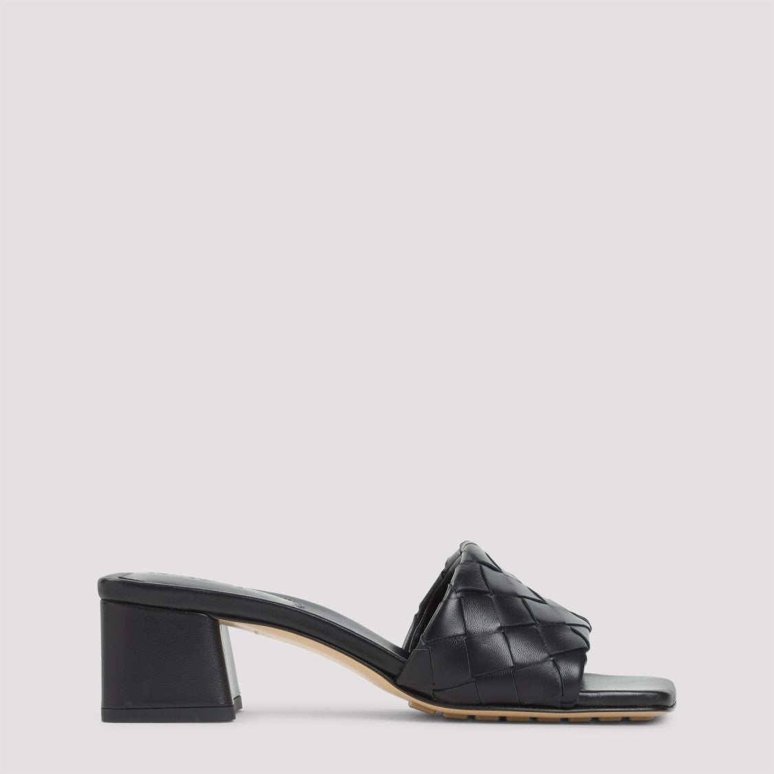 Bottega Veneta Black Nappa Leather Kitten Heel Mule Sandal