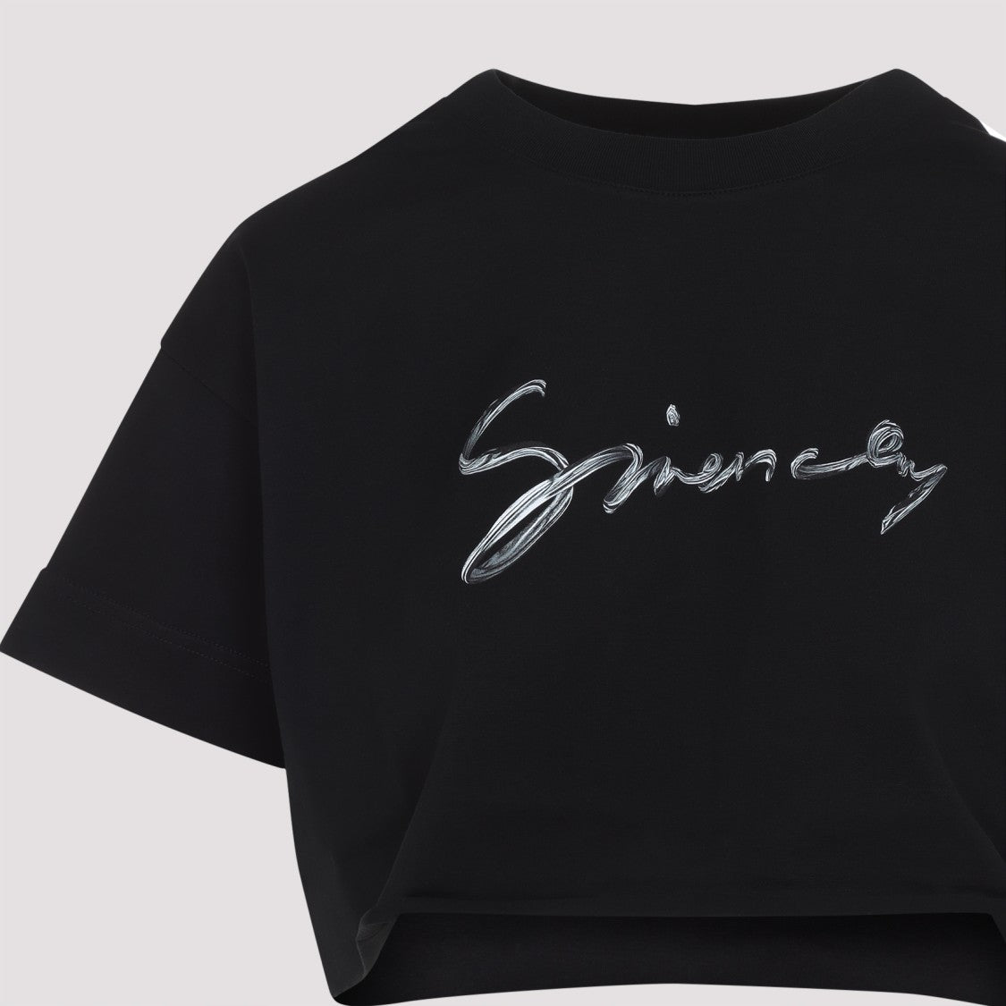 Givenchy Cropped Black T-Shirt With Reflective Logo Design