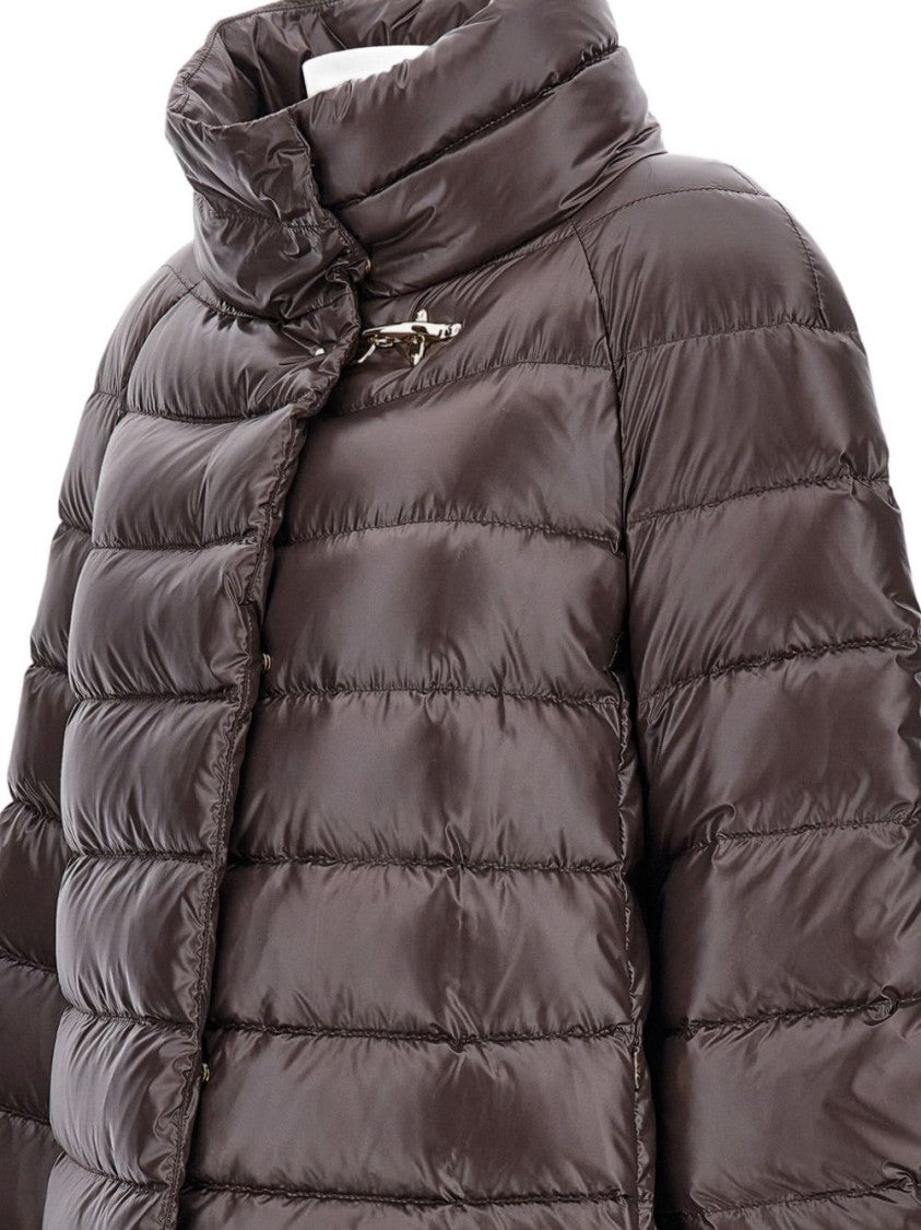 Fay Glossy Brown Puffer Jacket With High Collar