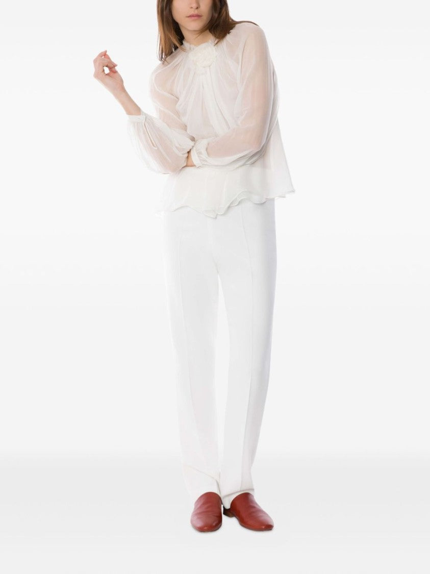 Alberta Ferretti Sheer Silk Blouse With Floral Embellishment