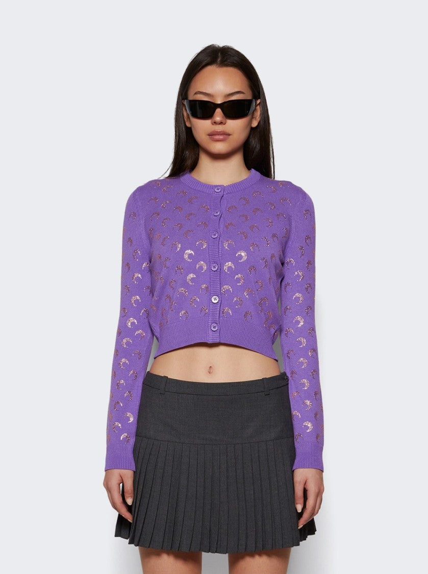 Marine Serre Moon Strass Knit Fitted Cardigan Lavender