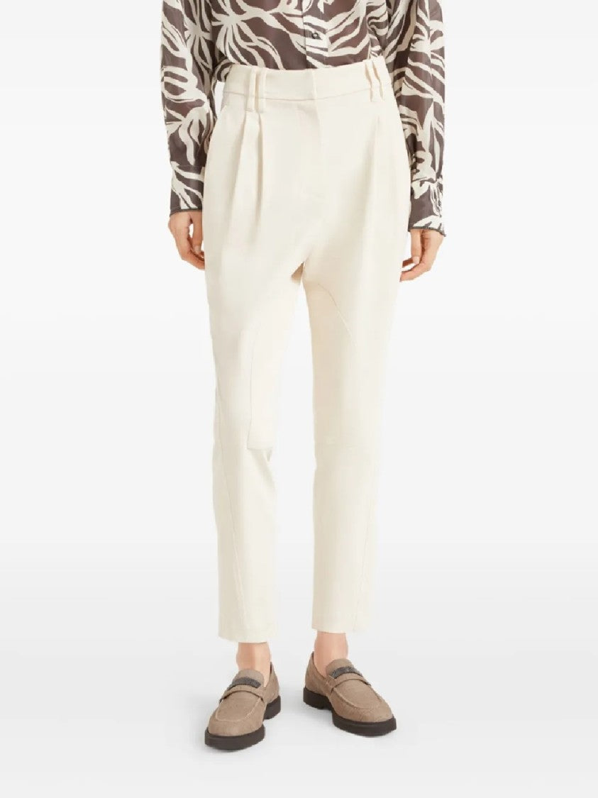 Brunello Cucinelli Tailored White Trousers With High Waist