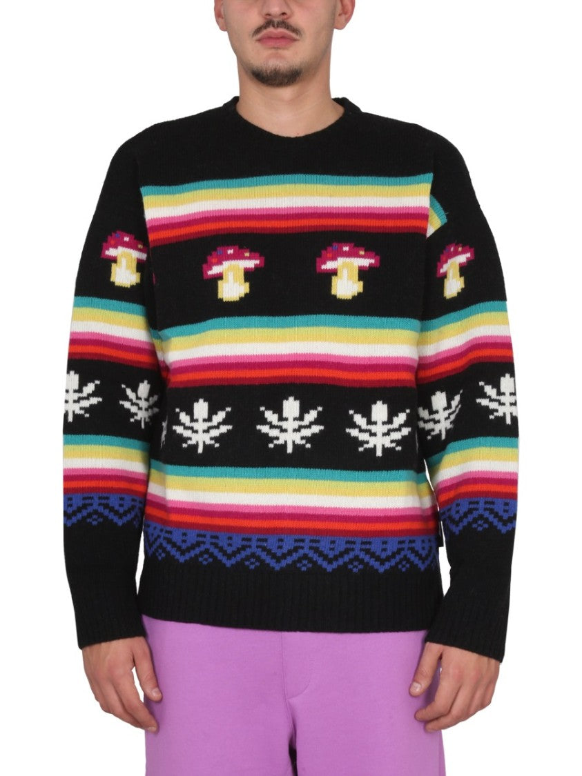 Msgm Cross-Neck Knitwear With Pixelated Motifs