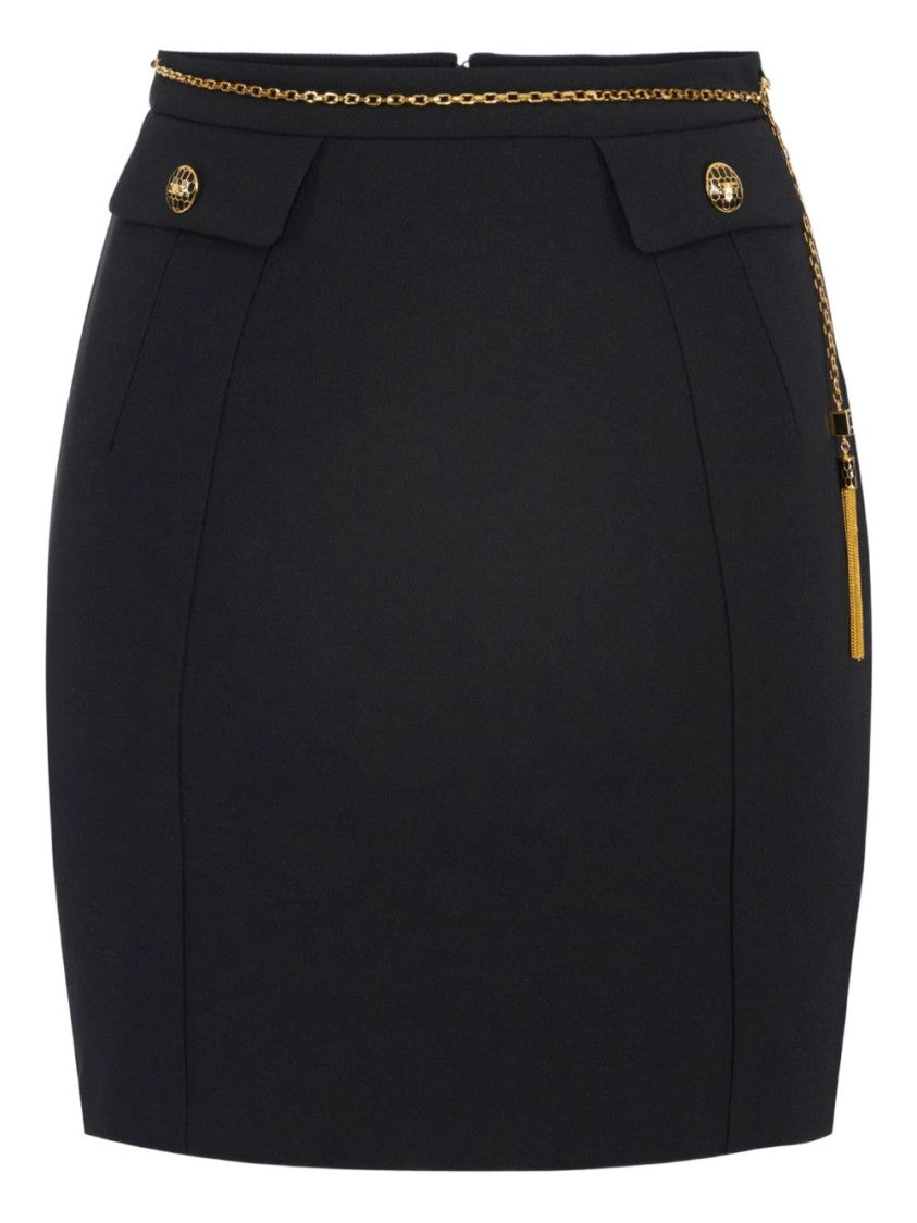 Elisabetta Franchi Black Pencil Skirt With Gold-Tone Button Details