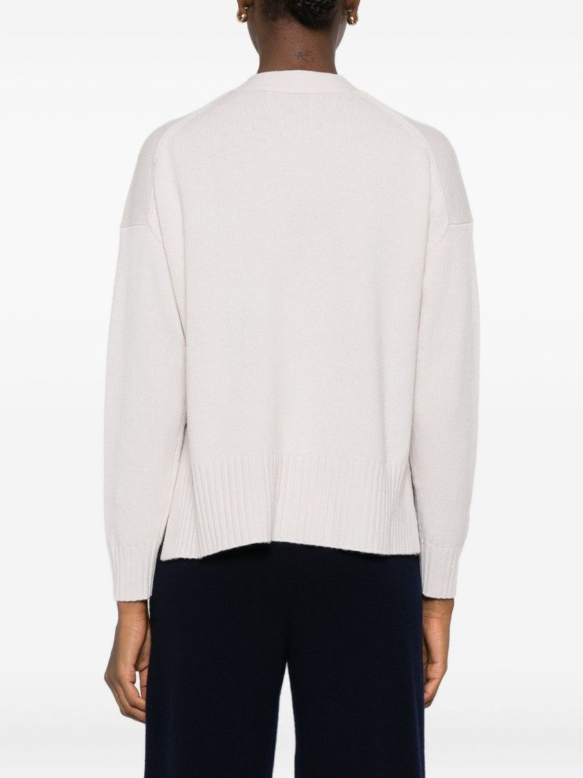 Alpha Studio White Wool-Cashmere Blend Cardigan With Front Buttons