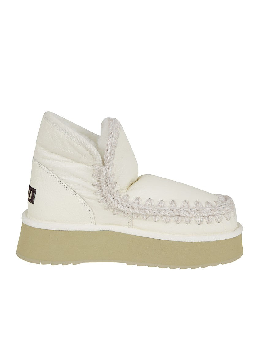 Mou Padded White Ankle Boots With Whipstitch Detailing