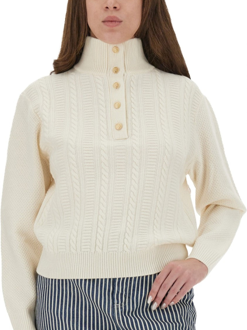 A.P.C. Textured Knit High Collar Shirt With Ribbed Detailing