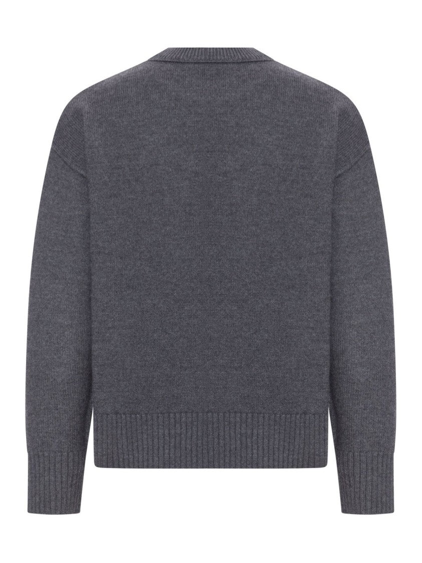 Ami Dark Grey Wool Sweater With Crew Neckline