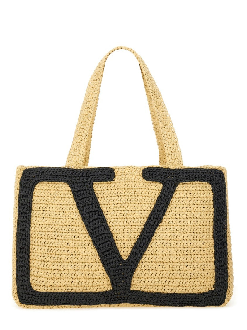 Valentino Garavani "Viva Superstar" Large Raffia Shopping Bag