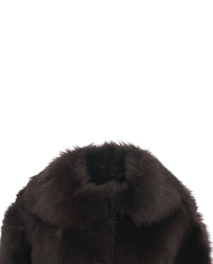 Desa 1972 Cropped Shearling Coat With Distinctive Oversized Collar