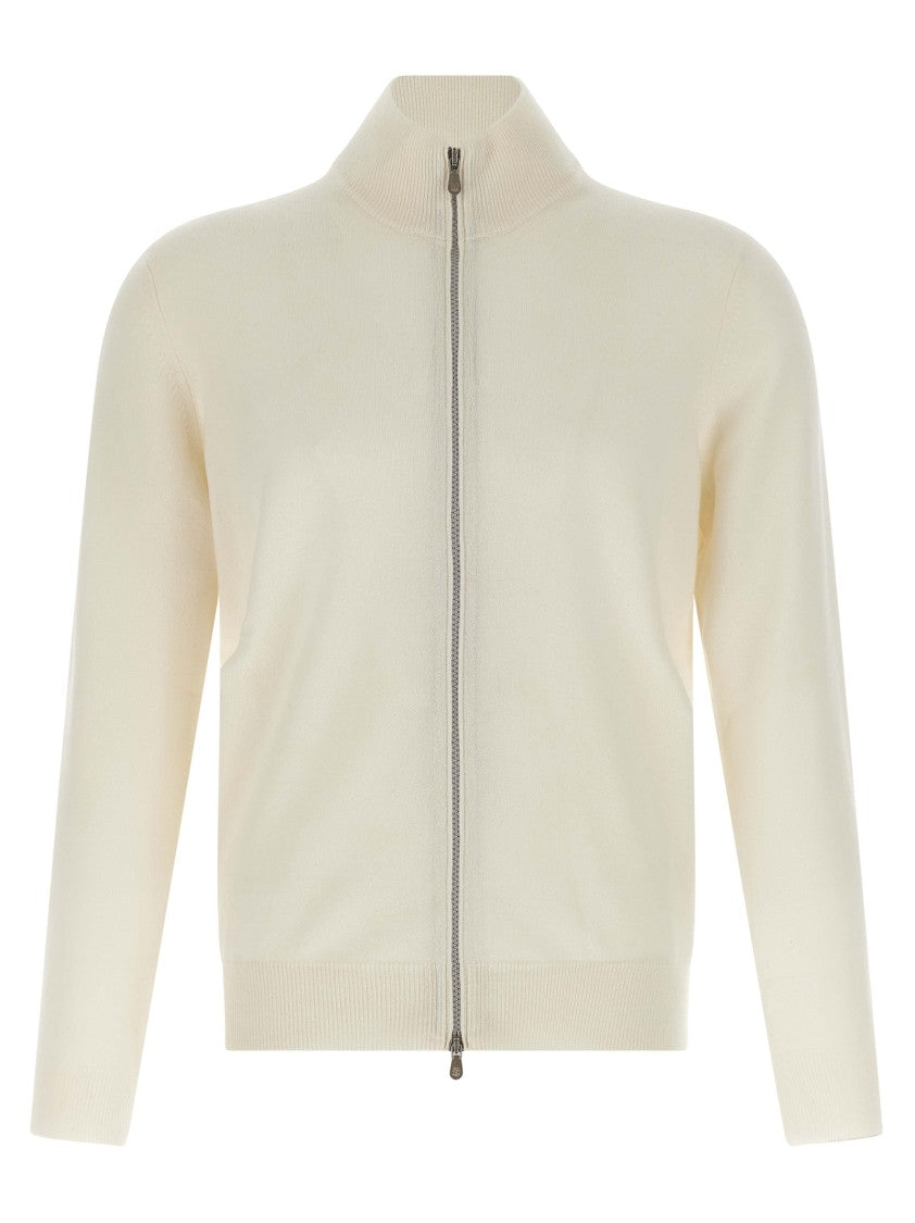 Brunello Cucinelli High Neck Cashmere Cardigan With Front Zip Closure