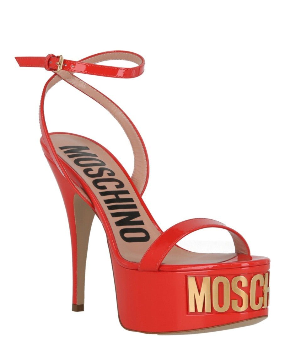 Moschino Logo-Letter Patent Leather Platform Pump