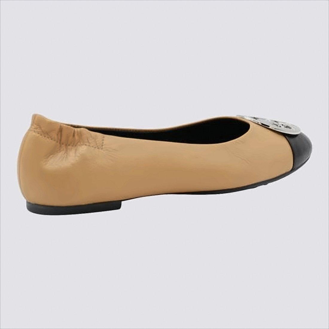 Tory Burch Sleek Tan Leather Flats With Metallic Emblem